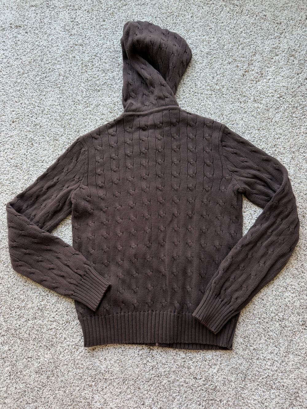 Ralph Lauren Brown Cable-Knit Zip Hoodie Sweater - Picture 5 of 11